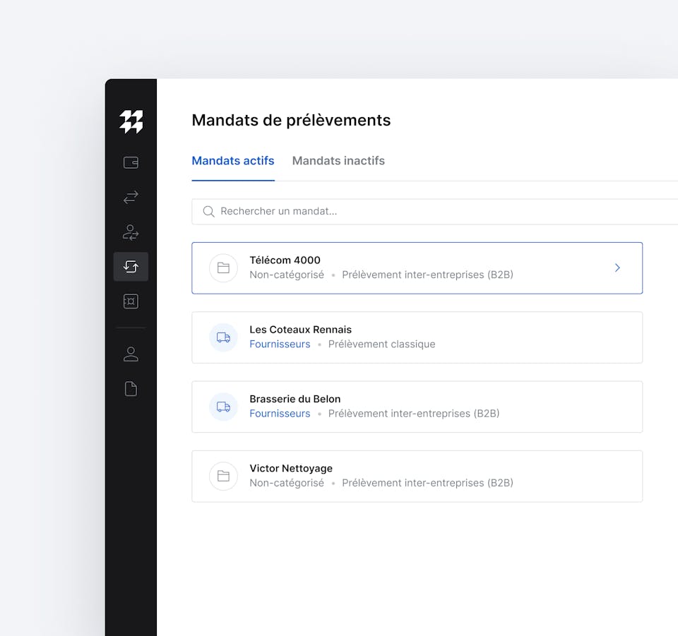 Interface des mandats de prélèvements.